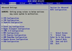 A BIOS setup screen