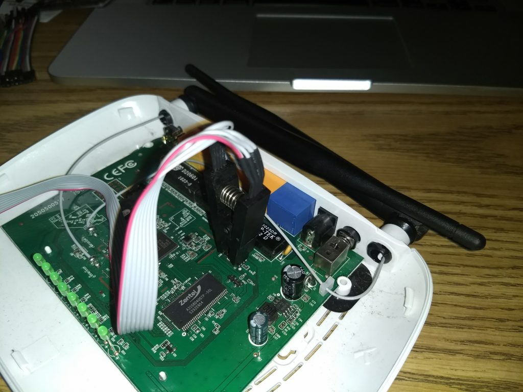 SPI clip attached to the EEPROM