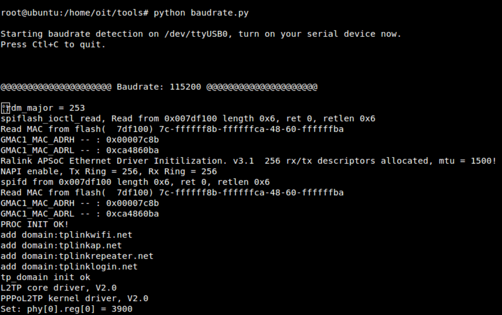 baudrate.py scanning baud rates until debug output appears
